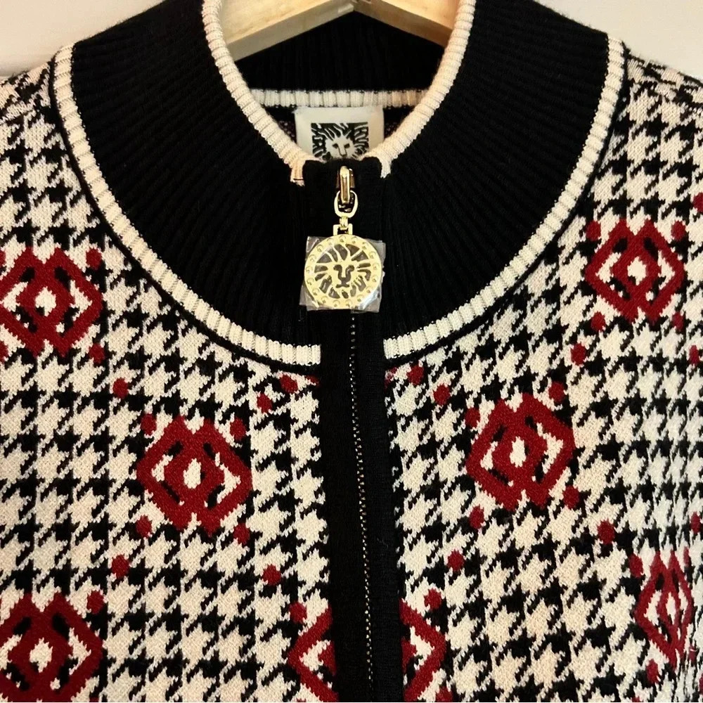 NWT - Anne Klein Houndstooth Zip-Up Cardigan - Size Large - Picture 2 of 6